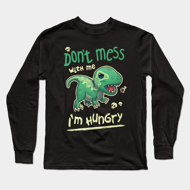 Hungry Raptor // Angry Velociraptor, Kawaii Dinosaur, Paleontology Long Sleeve T-Shirt by Geekydog